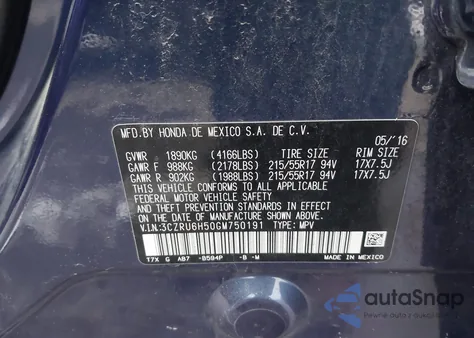 2016 Honda Hr-V Ex из США, поврежденный, VIN 3CZRU6H50GM750191